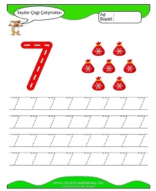 7 Rakamı Çizgi Çalışmaları Çalışma Sayfaları